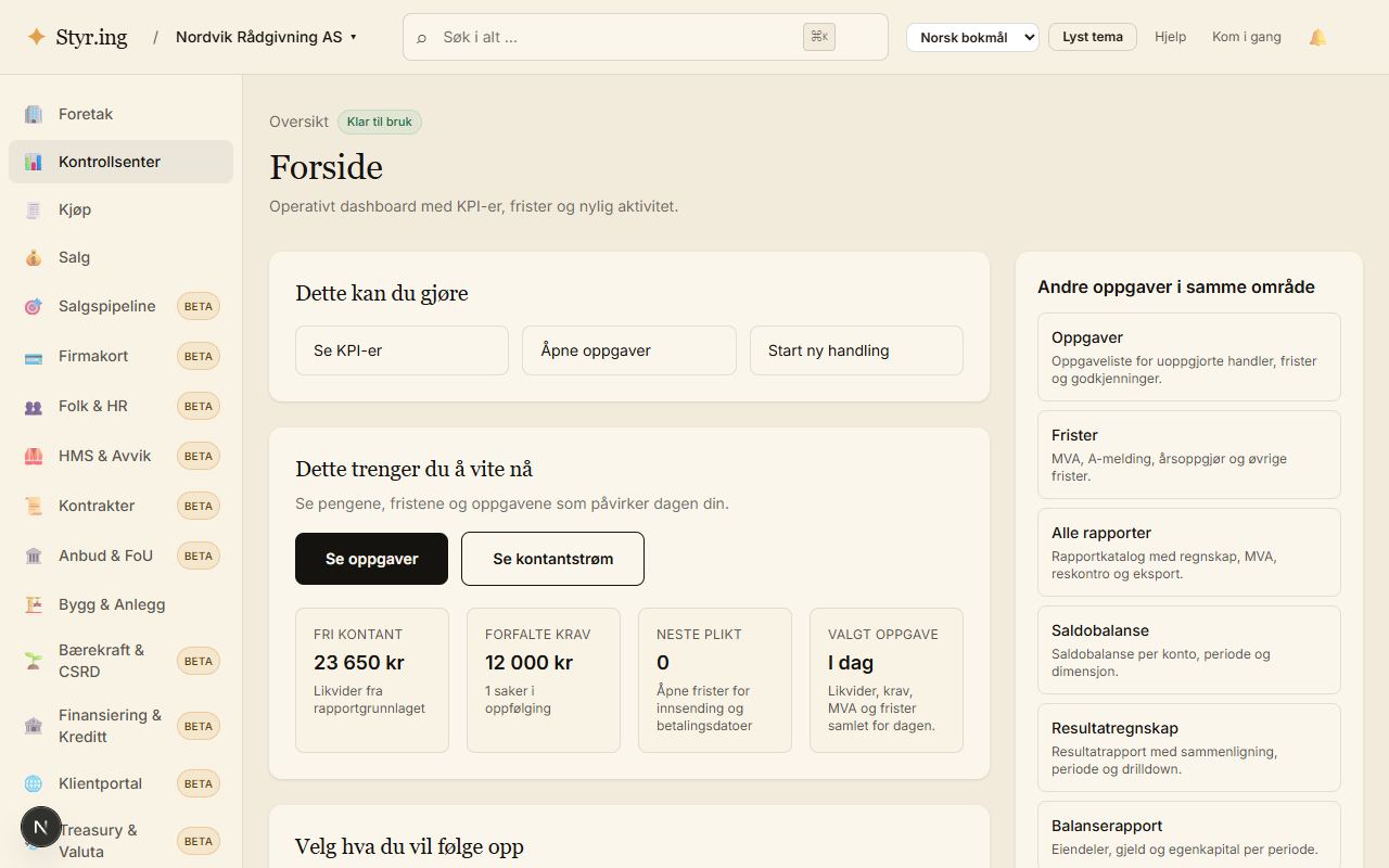 Skjermbilde fra demoforetaket